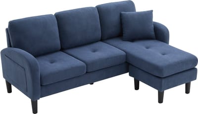 REDOM - Hoekbank Met Chaise Longue - Modulair - Modern - Voor Woonkamer Of Kantoor - Ribstof - Blauw - 166 x 118 x 77 cm