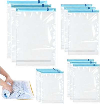 Dailygoods- Opbergzakken Kleding 14 Stuks - Vacuümzakken zonder Pomp - Opbergtassen 4 Maten - Transparant - Compacte Opslag - Handmatig Luchtverdrijving