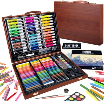 KAD® Tekenset - Luxe Teken Organizer & Pennenetui - Professionele Marker Organizer & Grote Pennentas - Bruin - 38cm x 30cm x 6cm