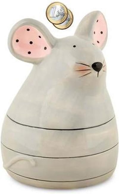 Spaarpot muis grijs met roze details