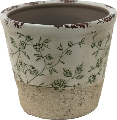Keramiek Bloempot voor Binnen – Groen Bladeren – Rustieke Pot – Ø 12 cm – Bladerenmotief