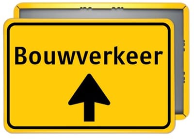 Bord Bouwverkeer rechtdoor - geel - Weerbestendig Aluminium - 40x60 cm - Bevestiging: Zonder bevestiging (alleen het bord)
