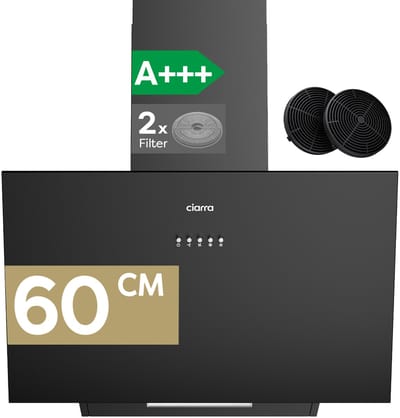 CIARRA VMB6762A - A+++ 674 m³/u Schuine Afzuigkap 60 cm - Recirculatie & Luchtafvoer incl. Koolstoffilter - 3 Standen met LED - Zwart