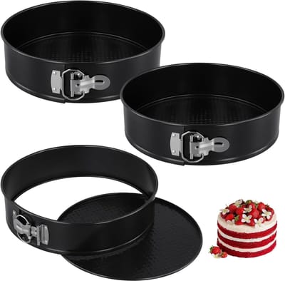 Set van 3 Lentevormen 26 cm - Ronde Bakvormen voor Taarten en Cheesecakes - Antiaanbaklaag en Kliksluiting voor Perfecte Bakresultaten