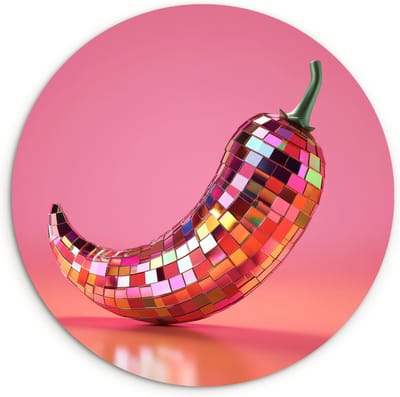 WallCircle® Wandcirkel 30x30 cm - Muurcirkel Peper - Disco - Rood - Glitter - Muurdecoratie woonkamer - Wanddecoratie keuken - Kamer decoratie accessoires - Ronde schilderijen
