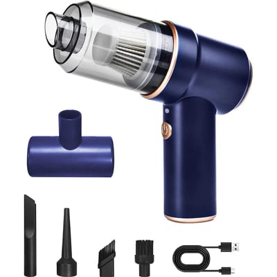 3-in-1 mini-stofzuiger met sterke zuigkracht voor auto 4000 Pa Krachtige borstelloze motor Draadloze handheld Deluxe Model blauw