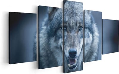 Artaza Canvas Schilderij Vijfluik Wolvenkop Met Blauwe Ogen - Wolf - 100x50 - Foto Op Canvas - Canvas Print