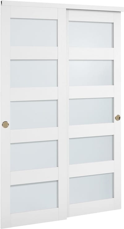 Schuifdeur 1219 mm x 2032 mm (voor Geschikte Opening), Matglazen Bypass Schuifdeuren met Beslagset, Gemaakt van Massief Hout en MDF met Waterbestendig PVC-Oppervlak, Ideaal voor Kasten, Wit