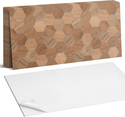 Coloray Plaktegels - Zeshoekig tegelpatroon Wandtegel Zelfklevend - 60 cm x 30 cm - Bruin Plaktegels - 6 stuks - Rechthoek PVC Tegels - Plaktegels Keuken - Zelfklevende Vloertegels Badkamer - Vinyl Tegels - Zelfklevende Wandtegels