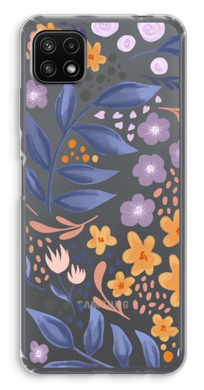 Case Company® - Hoesje geschikt voor Samsung Galaxy A22 5G hoesje - Flowers with blue leaves - Soft Cover Telefoonhoesje - Bescherming aan alle Kanten en Schermrand
