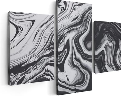 Artaza Canvas Schilderij Drieluik Abstracte Kunst - Zwart met Wit - 90x60 - Foto Op Canvas - Canvas Print