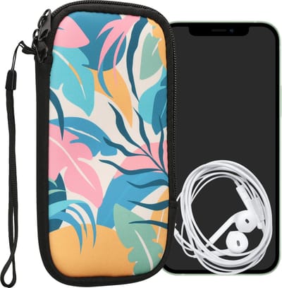 kwmobile hoesje voor smartphones XXL - 7" - hoes van Neopreen - Tropische jungle design - poederroze / geel / groen - binnenmaat 17,7 x 8,5 cm