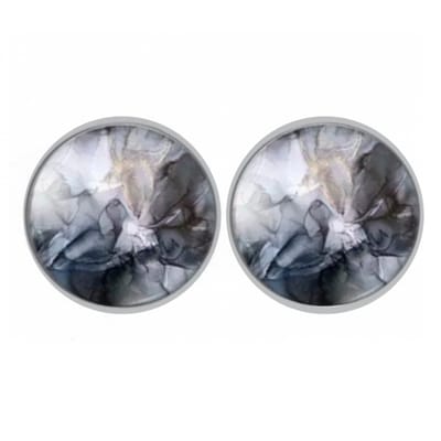 Clip Oorbellen Grijs Zilverrand-2 cm-Cabochon- geen gaatje- Charme Bijoux