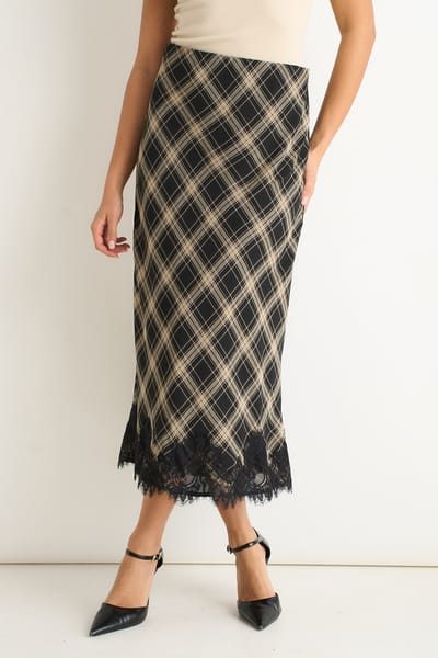 Mono Check Contrast Kant Schuine Rok