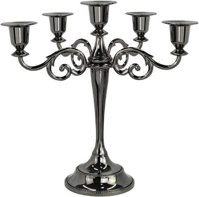 Hoge Zwarte Metalen Kandelaar voor 5 Kaarsen - Sfeervolle Decoratie voor Feest & Bruiloft