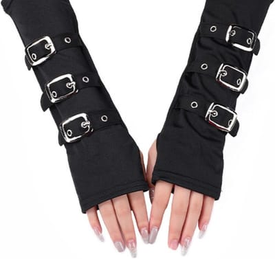 Fashion Cosplay Polsbanden en Punk Mittens van Zwart Melkzijde voor Avondfeesten en Speciale Gelegenheden, Zwarte Vingerhandschoenen