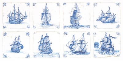 Thea Gouverneur - Borduurpakket met telpatroon - 482 - Voorgesorteerde DMC Garens - Delfts Blauwe Tegels - Linnen - 60 cm x 30 cm - DIY Kit
