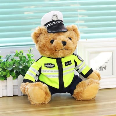 Ours Peluche Police de la Circulation Ours Peluche Jouet Ours en Peluche Ours Teddy Pompier Moto Cadeau d'Anniversaire Enfant 25cm beige