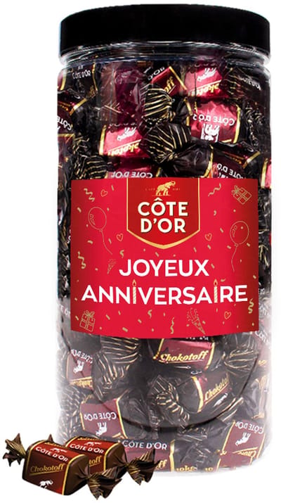 Côte d'Or Chokotoff chocolade met opschrift "Joyeux Anniversaire!" - chocolade verjaardagscadeau - pure chocolade met toffee - 800g