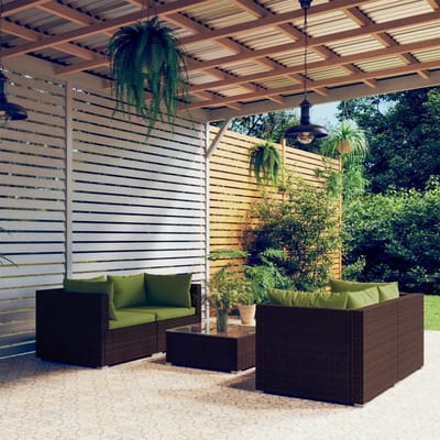 vidaXL - 5-delige - Loungeset - met - kussens - poly - rattan - bruin
