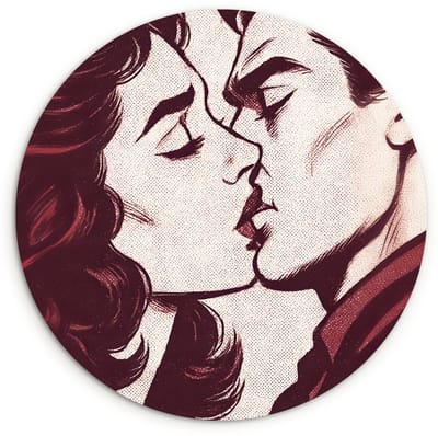WallCircle® Wandcirkel 120x120 cm - Muurcirkel Kussen - Personen - Retro - Bordeaux - Muurdecoratie woonkamer - Wanddecoratie slaapkamer - Kamer decoratie accessoires - Ronde schilderijen XXL