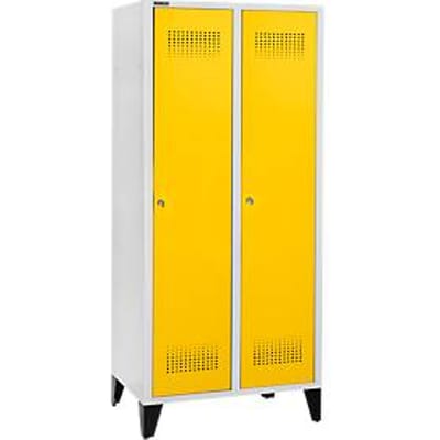 Schäfer Shop Genius Kledinglocker met poten, 2 compartimenten, 400 mm compartimentbreedte, cilinderslot, deur koolzaadgeel