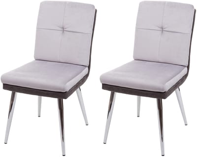 Set van 2 eetkamerstoelen MCW-G48, keukenstoel gestoffeerde stoel leunstoel, kunstleer fluweel MVG-gecertificeerd ~ grijs