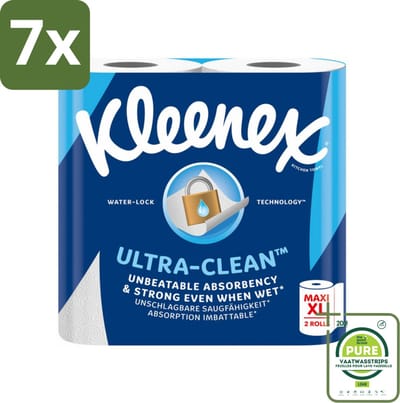 7 x Kleenex Keukenpapier Ultra Clean Maxi XL 2 stuks per verpakking - Grootverpakking - Keukenpapier - Papierhanddoek - Ultra Schoon - Maxi Rol - Absorptievermogen