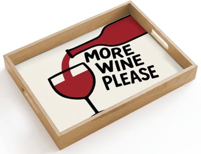 Dienblad hout 40x30 cm - Schootdienblad - Wijnfles - Quote - Rood - Glas - Borrelplank rechthoek - Plateau dienbladen