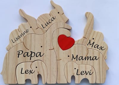 Gepersonaliseerde olifanten familie - geboorte - kraam cadeau - puzzel - 7 olifanten