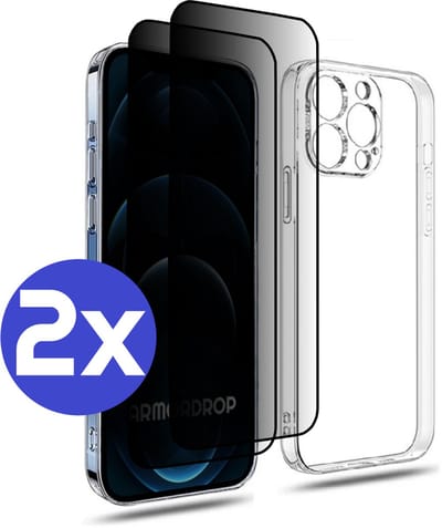 ArmorDrop Transparant Hoesje Inclusief 2x Privacy Screenprotector Geschikt Voor iPhone 12 Pro