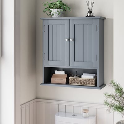 MODENUIT Badkamerkast - Wandkast Met 2 Deuren En Verstelbare Plank - Badkamer - MDF Lichtgrijs - 54,6x19,8x60 cm