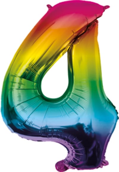 Folieballon | Cijferballon | Cijfer: 4 | Kleur: Regenboog | Afmeting: 40cm