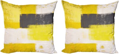ABAKUHAUS Grijze en gele kussenhoezenset (2 stuks), Grunge penseelstrek 60 cm, grijsgeel