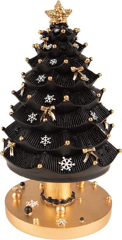 Clayre & Eef Muziekdoos Kerstboom 20 cm Zwart Polyresin Kerstdecoratie Beeld