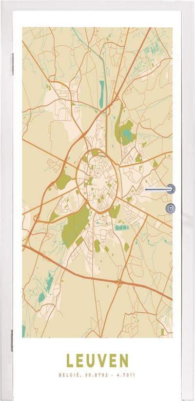 Deursticker Kaart - België - Vintage - Plattegrond - Stadskaart - Retro - 95x235 cm - Deurposter