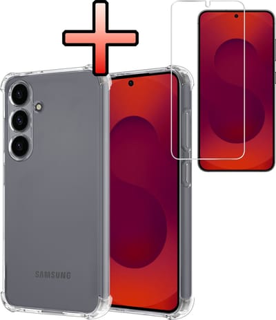 Hoesje - Met Screenprotector - Geschikt voor Samsung Galaxy S25 - Sterk & Shockproof - Siliconen Case - Back Cover - Telefoon Hoes - Shock Proof - Transparant