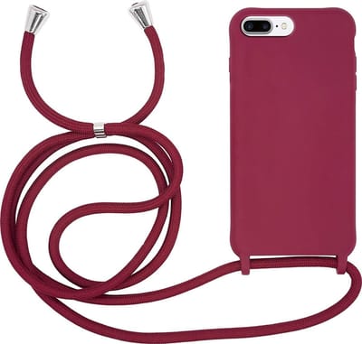 HB Hoesje Geschikt voor Apple iPhone 7 Plus/8/Plus - Bordeaux - Rood - Siliconen Back Cover met Koord - Telefoonhoesje met Koord - Crossbody Lanyard Cord Case