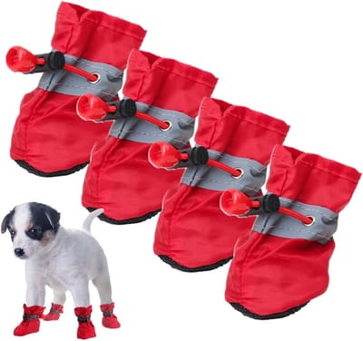 Hondenschoenen en pootbescherming, antislip en verstelbare sokken voor honden, ideaal voor wandelen en bescherming van de poten (rood)