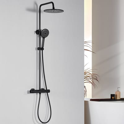 Auralum max Regendouche met Thermostaatkraan - Doucheset - Regendouche Ø 25 cm - 3 standen Handdouche - Zwart