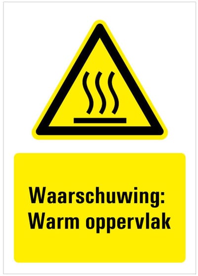 Bord met tekst waarschuwing warm oppervlak, kunststof, W017 148 x 210 mm