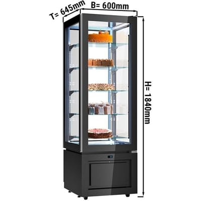 GGM Gastro Panoramavitrine - 324 Liter - 600mm - 5 Ablagen - Schwarz Zwart