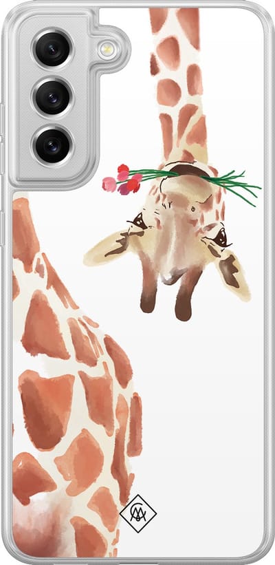 Casimoda® hoesje - Geschikt voor Samsung Galaxy S21 FE - Giraffe - 2-in-1 case - Schokbestendig - Giraffe - Verhoogde randen - Bruin/beige, Transparant