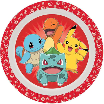 Pokémon thema ontbijt bordje - rood - D21 cm - kunststof - ontbijtbord - kinderbord