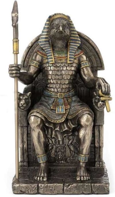 Veronese Design - Beeld/Figuur - Egyptische God Horus op de Troon - Zeer gedetailleerd - Zware Kwaliteit - 22cm x 12cm x 12,5cm