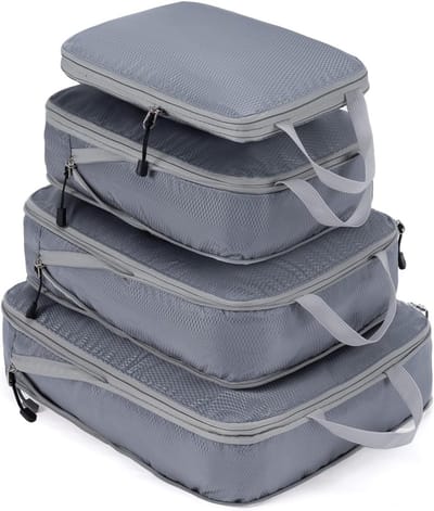 Famanu - Compressie verpakking kubussen voor koffers, uitbreidbare compressie kubussen koffer organisator, lichtgewicht reisbagage compressie zakken (Grijs)
