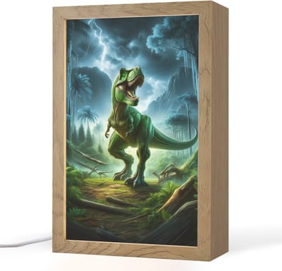 Nachtlampje 20x30 cm - Kinder lampje - Dino - Jongens - Groen - Blauw - T-Rex - Tafellamp kinderkamer - Slaapkamer lamp - Bedlamp kinderen - Kinderlampje stopcontact - Wandlamp babykamer - Nachtlampjes