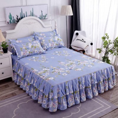 Bedrok met ruches, bedrok met print, slaapkamerdekens, sprei, lakens, stofhoes, beddengoed, 3-delige set 120x200cm 47x79inch
