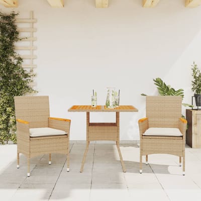 vidaXL - 3-delige - Tuinset - met - kussens - poly - rattan - en - acaciahout - beige