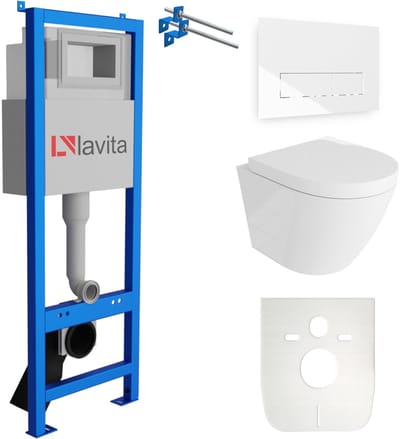 LAVITA® Inbouwreservoir Complete Toiletset LAV 101 - Inbouw WC Hangtoilet Wandcloset SOGO Wit Hoogglans - Bedieningsplaat 200.3.1 Wit - Voorwandelement voor toilet 40cm - Installatiesysteem